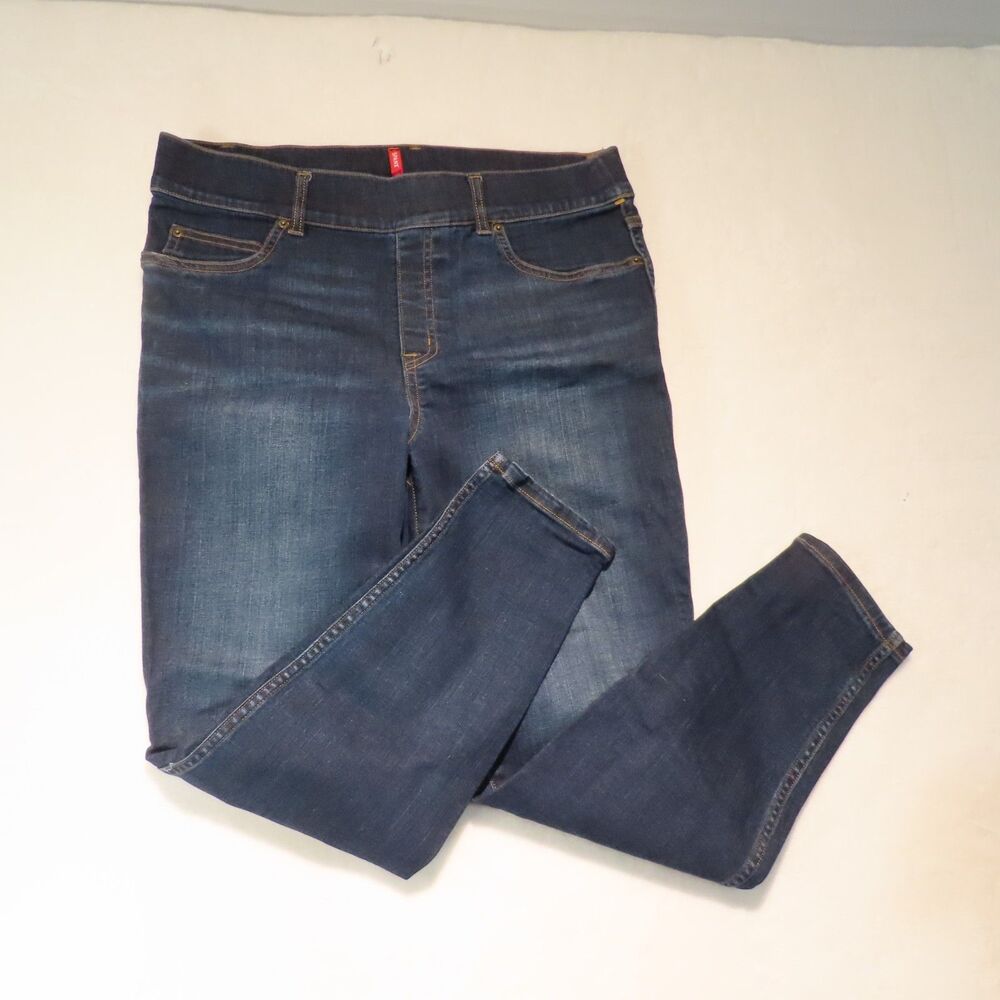 SPANX Womens Jean-ish Ankle Denim Leggings Dark Wash Size Large Petite LP Blue